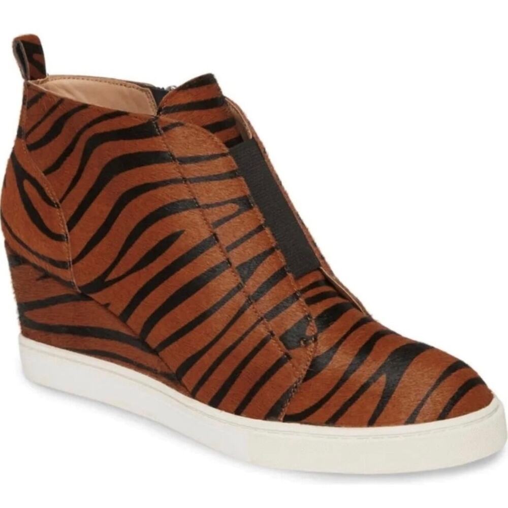 Linea Paolo Wedge Sneaker Size 8 Real Calf Hair Leather Fashion Zebra Print NEW